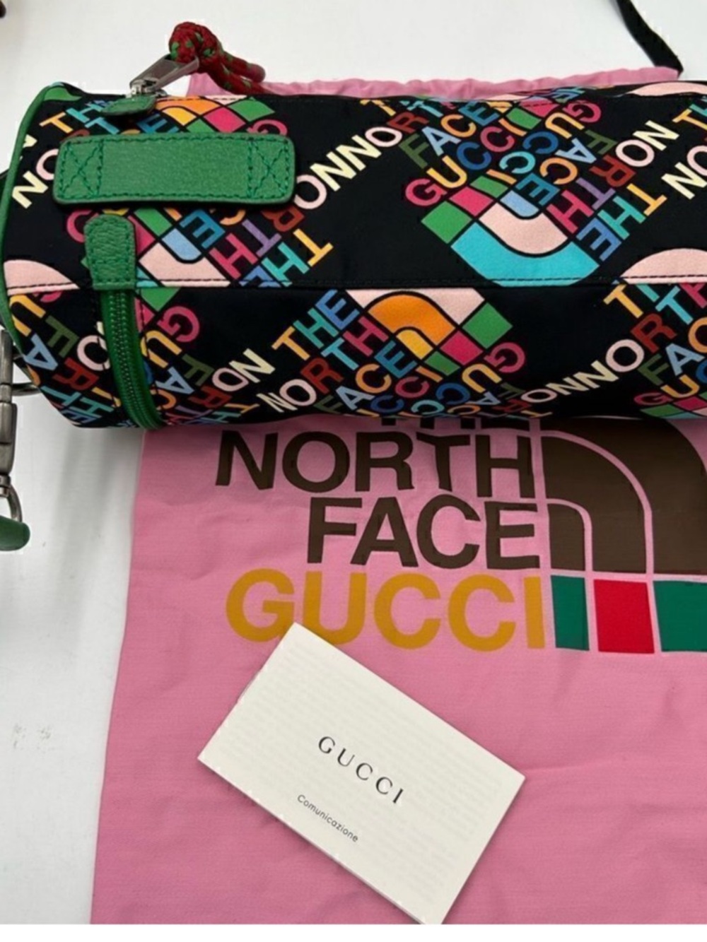Gucci x Northface Multicolor Logo Barrel Crossbody Bag with Green Strap - Picture 4 of 9